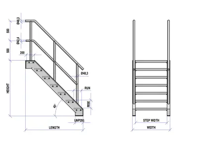 Grid stairs collection - handrail on both sides - 46 versions 3D model