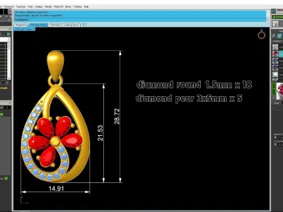 Elegant Teardrop Flower Gemstone Pendant for Women  3263 3D print model