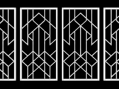 Decorative gold plaster partition screen with geometric pattern 3D model get