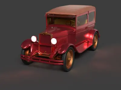 Chinese red vintage car   Low-poly 3D model by aceimagedesign-1