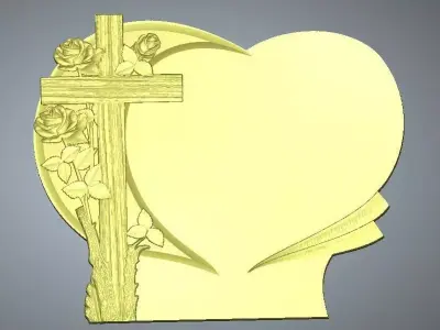 Funeral Sculpture Monument 71 with roses wood cross 3D model