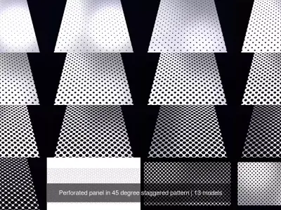 Perforated panel in 45 degree staggered pattern 3D Model Collection