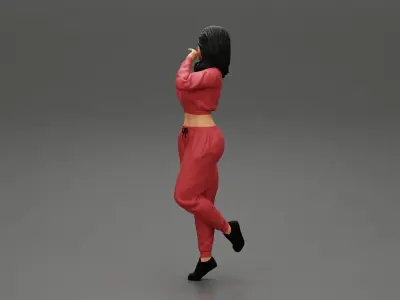 Sexy athletic lady sporty girl standing in sportswear clothes 3D print model