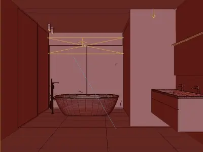 Bathroom modern with walls and bathtub 3D model
