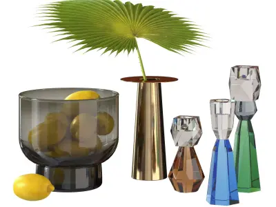 BoConcept decorative set with vase candleholders and lemons 3D model