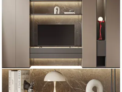 TV wall with decor 3D model