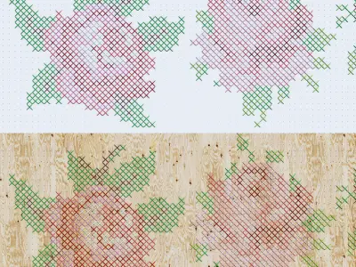 Flowers cross stitch pattern of roses 3D model