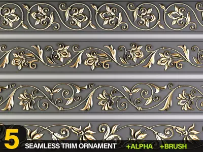 5 Decorative Seamless Trim Ornament Alpha and Brush 3D model
