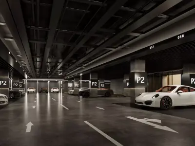 Modern Underground Parking Garage Low-poly 3D model