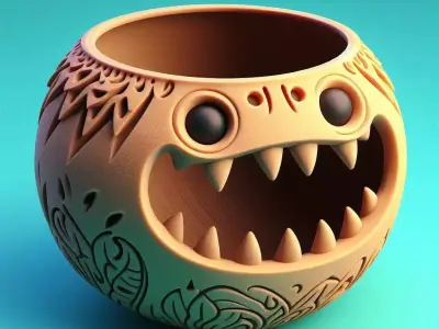Cartoon Tribal Face Ashtray 3D print model