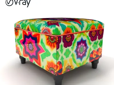 Colorful Ottoman with Floral Pattern model pack Low-poly 3D model