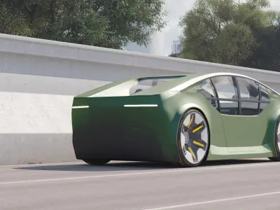 Self-driving car concept 3D with interior green 3D model