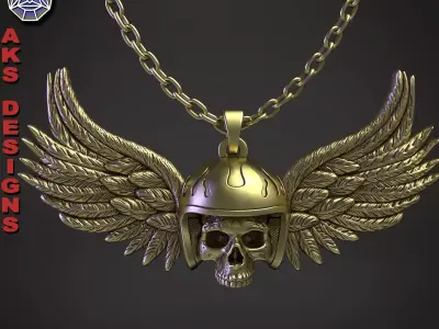 skull Pendant jewelry with wings v1  3D print model