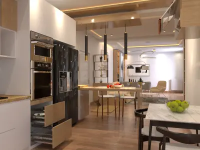 interior living room  kitchen   Low-poly 3D model