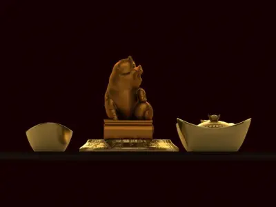 Chinese lucky pig with gold ingot 3D model
