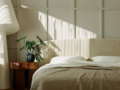 Modern Minimalist Beige Bedroom Interior 051 3D model