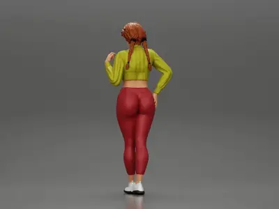 Beautiful woman with pigtails hair in mini shirt 3D print model