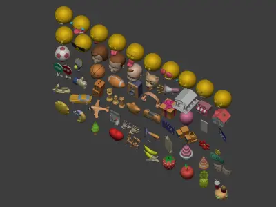 Cartoon Icons Mega Pack --- Sport Smiley Business Vehicle Food Low-poly 3D model