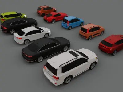 collection of 10 low poly cars 3D models Low-poly 3D model