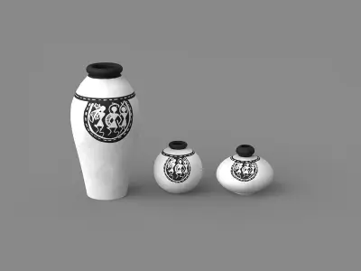 Warli Tales Vases painted white Low-poly 3D model