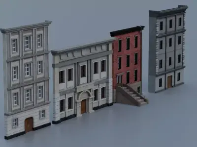 Buildings Front Free low-poly 3D model