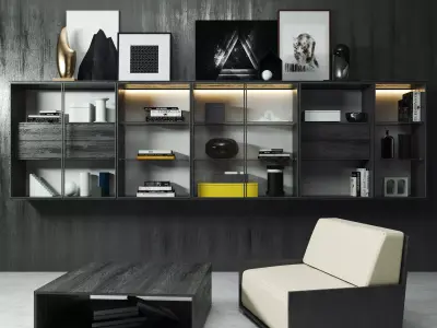 Decorative Set modern living room with furniture and bookshelves 3D model