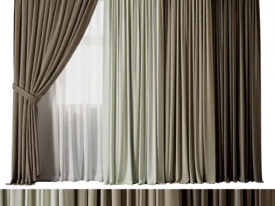 Classic Curtain with rod brown Curtains Collections 003 HBH Low-poly 3D model