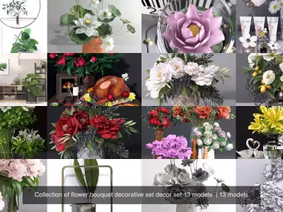 Collection of flower bouquet decorative set decor set 13 models 