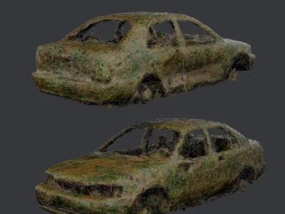 Apocalyptic Damaged Destroyed Vehicle Car Game Ready 09 Low-poly 3D model