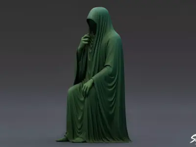Ghost Statue Seated Thoughtful Low-poly 3D model