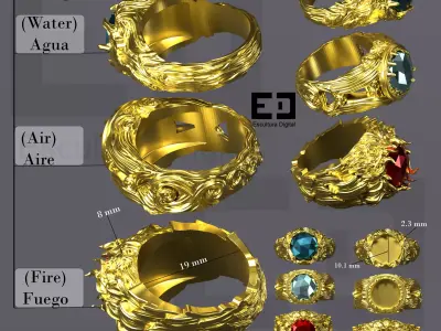  Elemental rings - Anillos Elementales 3D print model