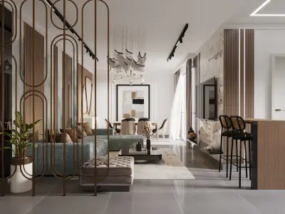 Luxury Modern Flat Reception - Dining And Kitchen  3D model