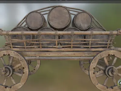 Medieval cart with barrels 3D model