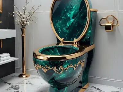 Luxury Emerald Marble Toilet Gold Elegant Bathroom 3D Model Low-poly 3D model
