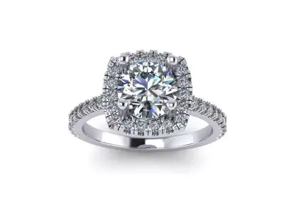Round Diamond Ring with Halo Cushion Engagement Ring  3D print model