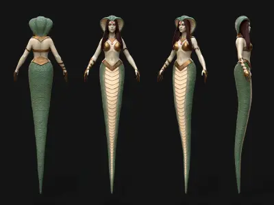 Naga Stylized Female Character Lowpoly 3D model Low-poly 3D model