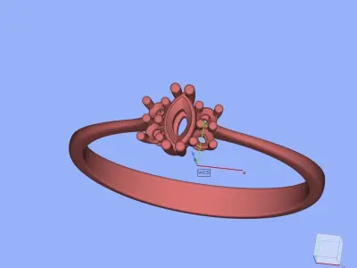 R Ring gold with emerald stone and diamonds 3D print model