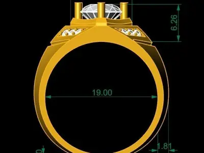 Modern Square Diamond Men Ring 3D Model 648 3D print model