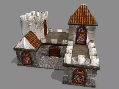 Castle with windows and vines Low-poly 3D model