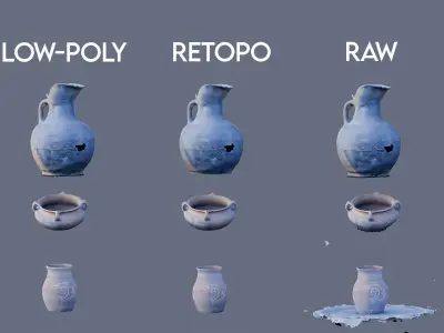 Vase collection - Photogrametry pack Low-poly 3D model