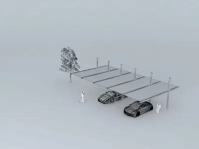 kanopi1 parking garage with two cars and tree Free 3D model