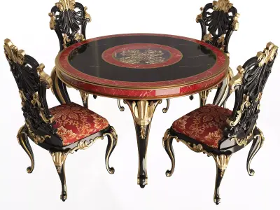 Classic Round Dinning Table and Chairs Low-poly 3D model