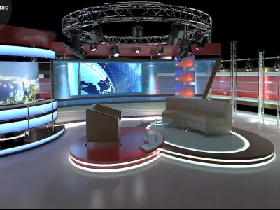 Virtual TV Studio Chat Set 1 3D model
