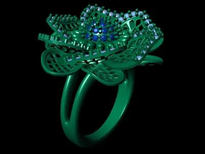 Women Ring 64 3 step flower diamond cluster ring for women 3D print model