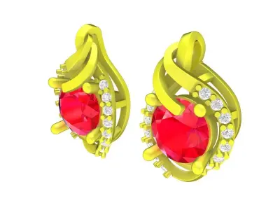 Luxury Ruby Drop Earrings with Halo Gemstone Design 5801 3D print model