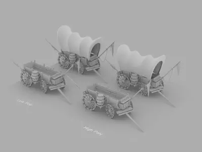 Cartoon Wagon Low-poly 3D model