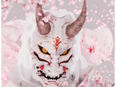 Japanese Oni mask  Free low-poly 3D model