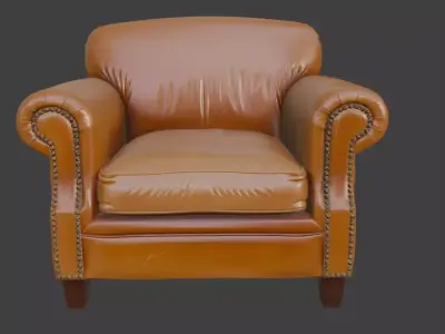 Vintage Brown Leather Armchair 3D model