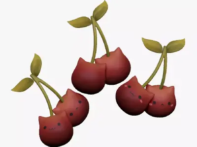 3D Kawaii Cherries Low-poly 3D model