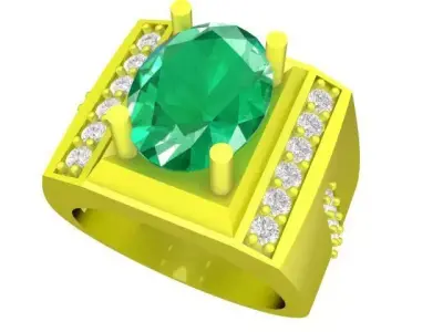Bold Square Gemstone Signet Ring Jewelry Design  4830 3D print model